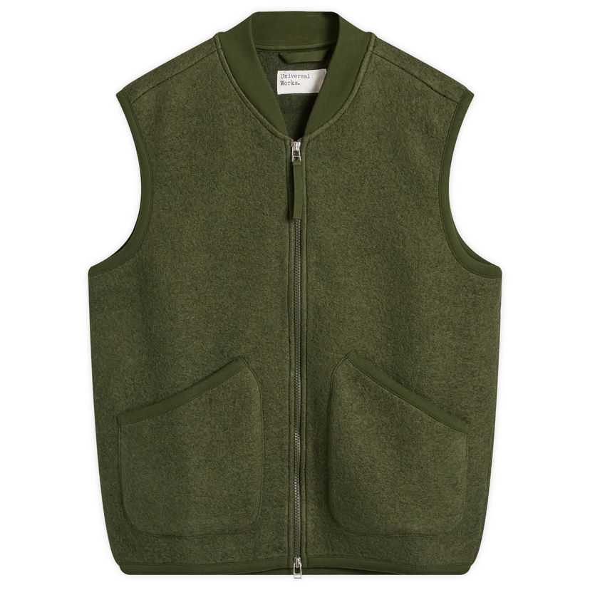 Liivi Universal Works Universal Works Wool Fleece Zip Vest Vihreä | 00015-OLV