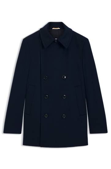 Takit BOSS Slim-Fit Wool and Cashmere Peacoat Tummansininen | 50551081