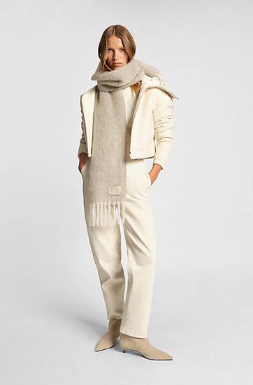 Huivi BOSS Italian-made fringed scarf with wool and alpaca Beige | 50551696, 1