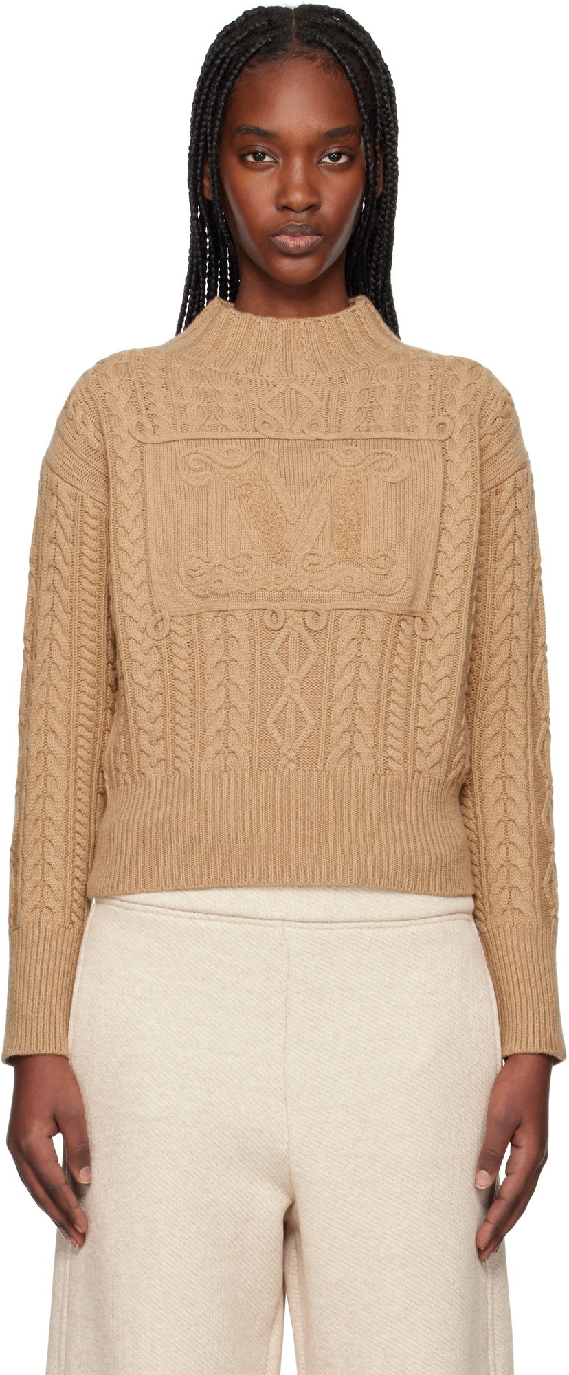 Villapaita Max Mara Max Mara Miranda Cable Knit Sweater Ruskea | 2511361041600