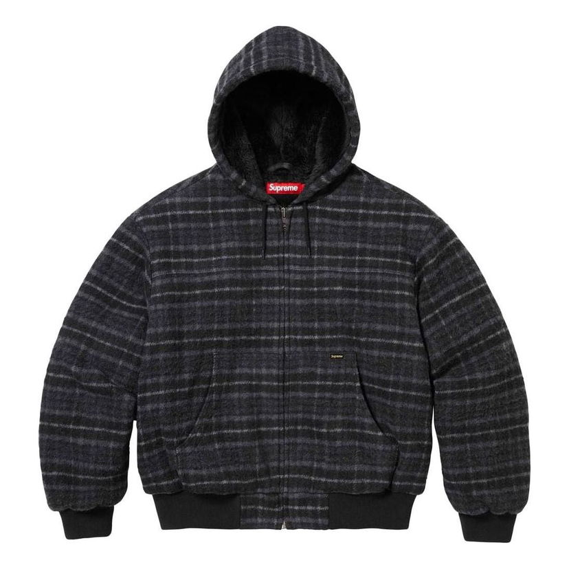 Bomber-takki Supreme Plaid Wool Hooded Work Jacket Musta | SUP-FW23-075