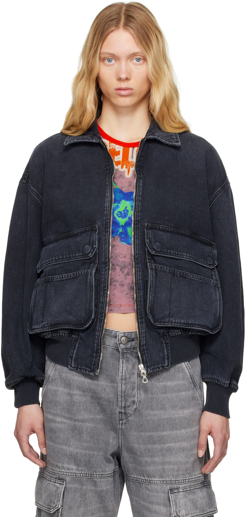 Bomber-takki Diesel D-Kurz Denim Jacket Musta | A15780 007Z9