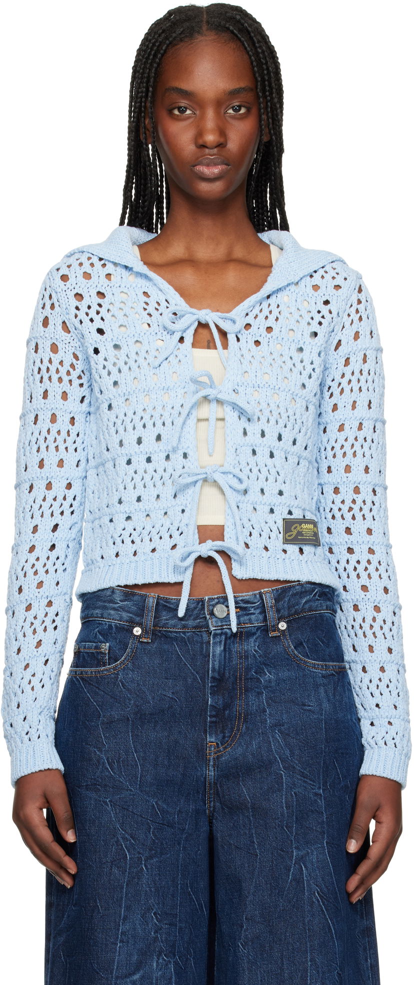 Villapaita GANNI Ganni Tie String Knit Cardigan Sininen | K2429