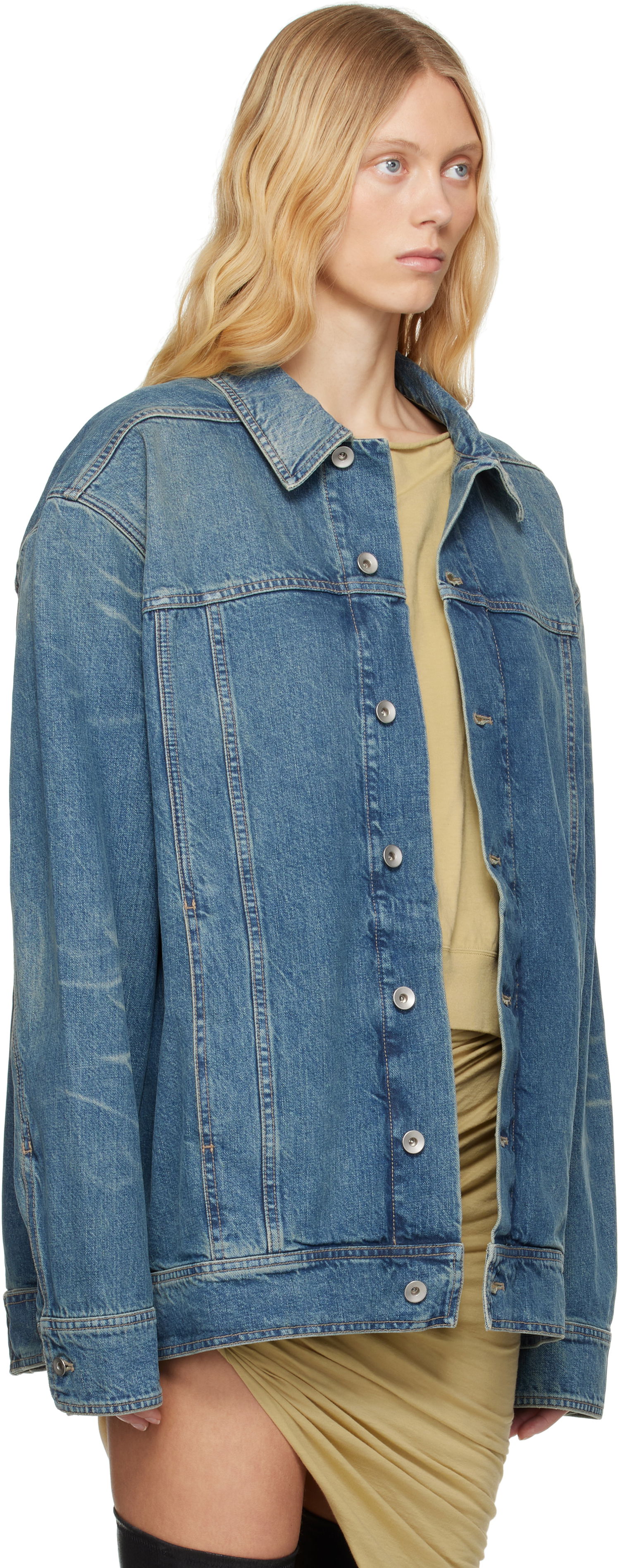 Takki Rick Owens Rick Owens DRKSHDW Hollywood Jumbo Worker Denim Jacket Sininen | DS01E3706 DWB, 1