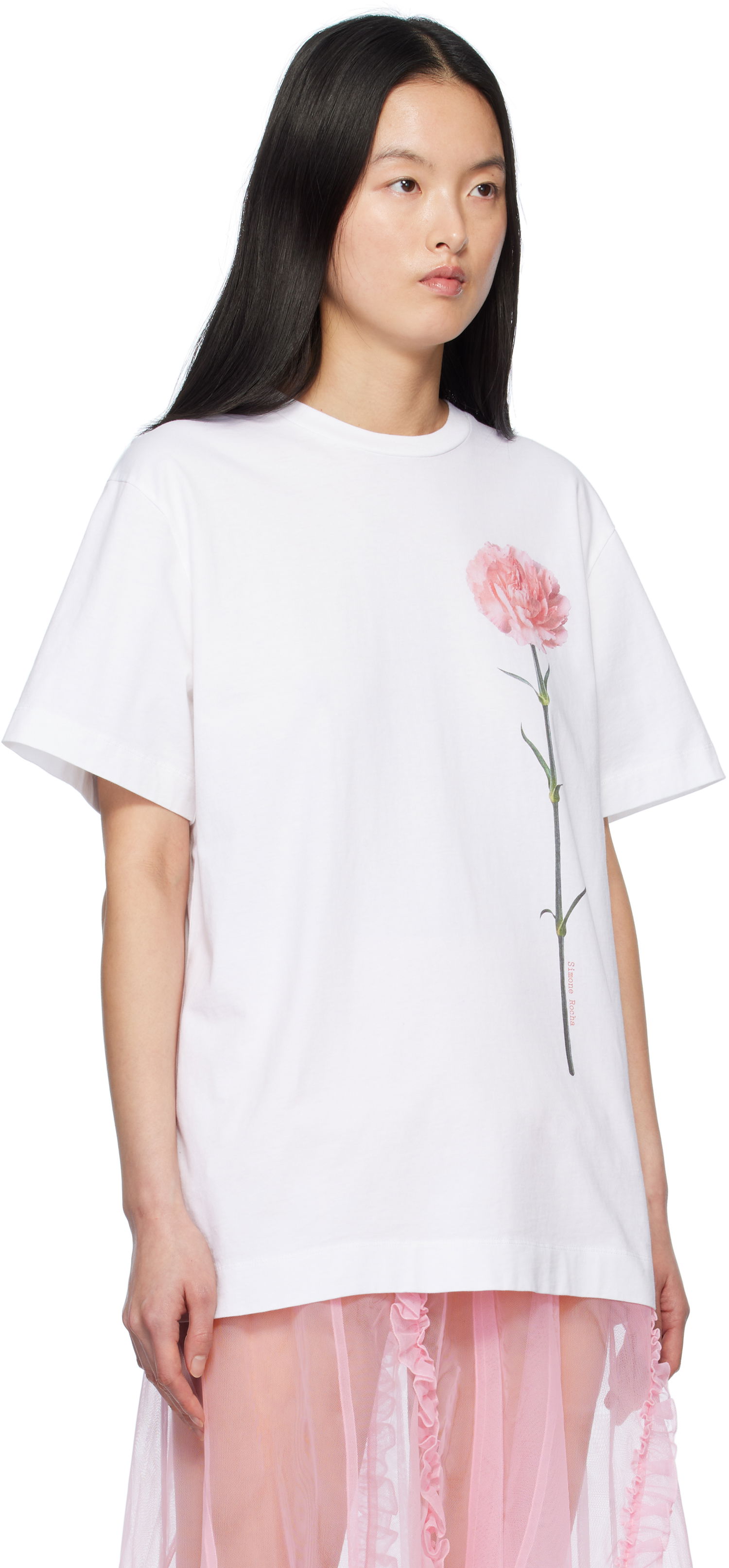 T-paita Simone Rocha Simone Rocha Carnation Print T-Shirt Valkoinen | 5195P32A-W 0569, 1