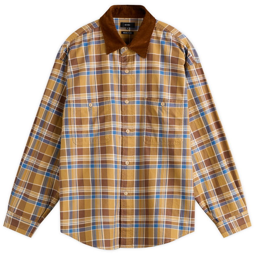 Paita BEAMS Corduroy Collar Check Work Shirt, Size Small Keltainen | 1111-1242-803-20