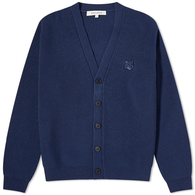 Villapaita MAISON KITSUNÉ Maison Kitsuné Bold Fox Head Ribbed Cardigan Tummansininen | MM00506KT1098-P476