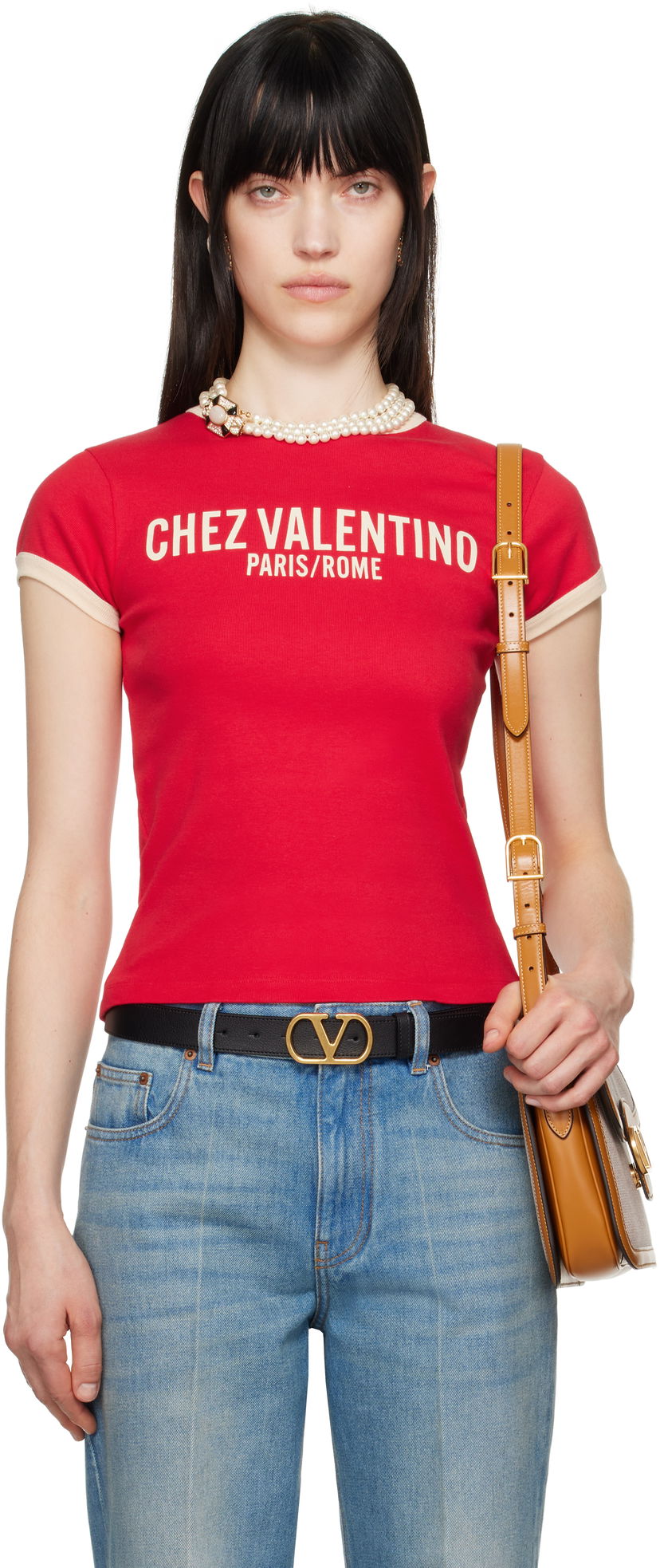 T-paita Valentino Valentino Chez Print Cotton Jersey T-Shirt Punainen | 6B3MG24D970