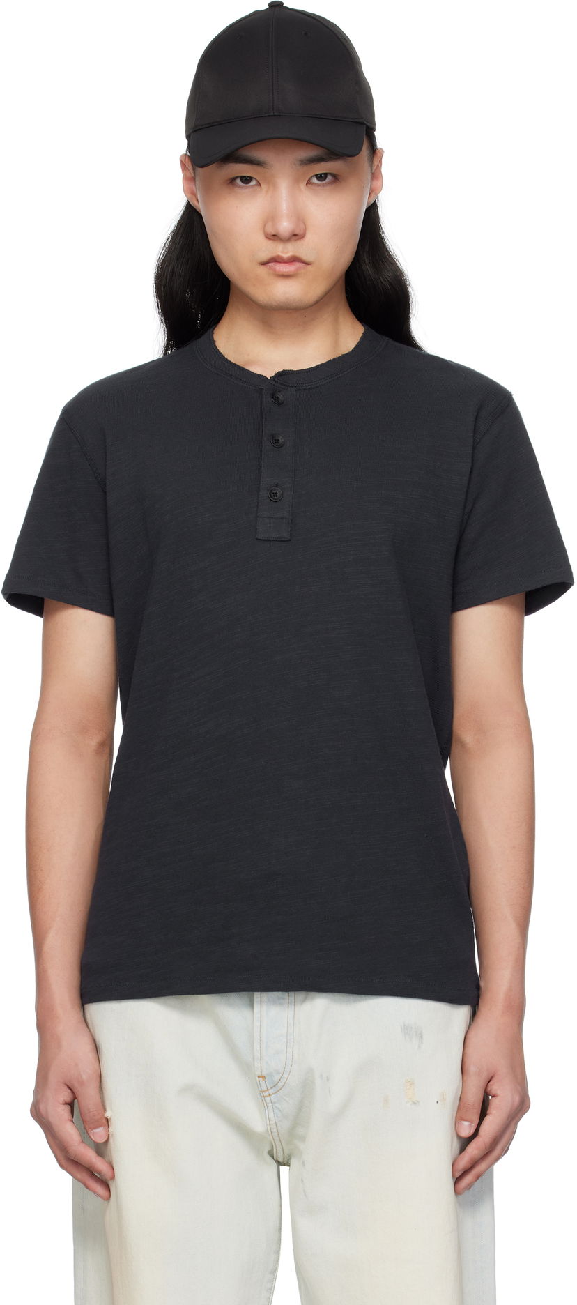 T-paita rag & bone Rag & Bone Classic Cotton Henley T-Shirt Musta | M000T906G