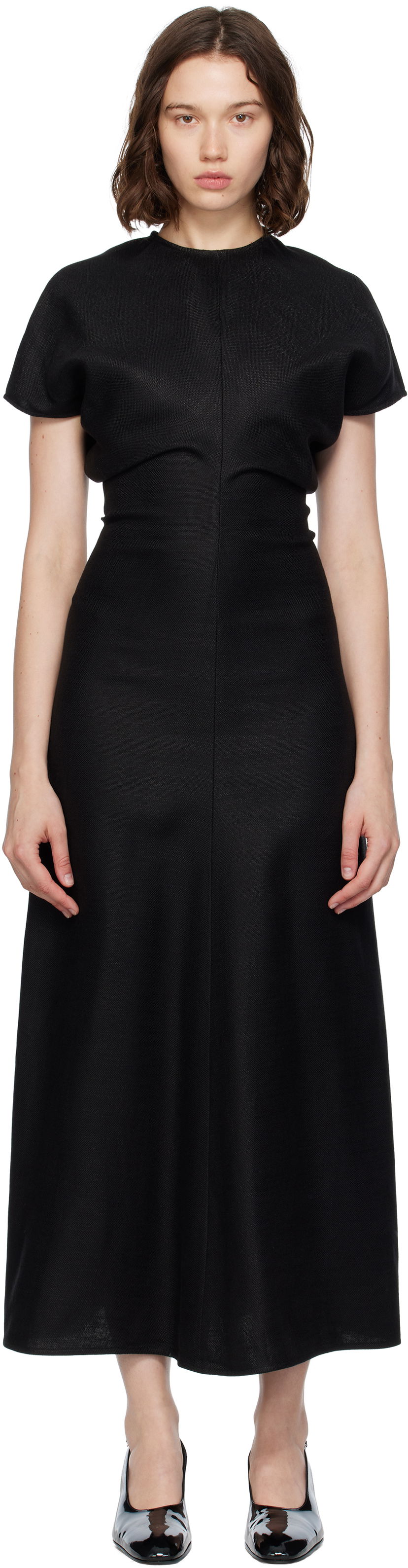 Mekko TOTEME TOTEME Slouch Waist Basketweave Midi Dress Musta | 253-WRD1103-FB0461