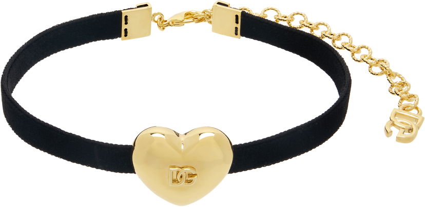Kaulakoru Dolce & Gabbana DG Logo Heart Velvet Choker Musta | WNQ8S1 W1111