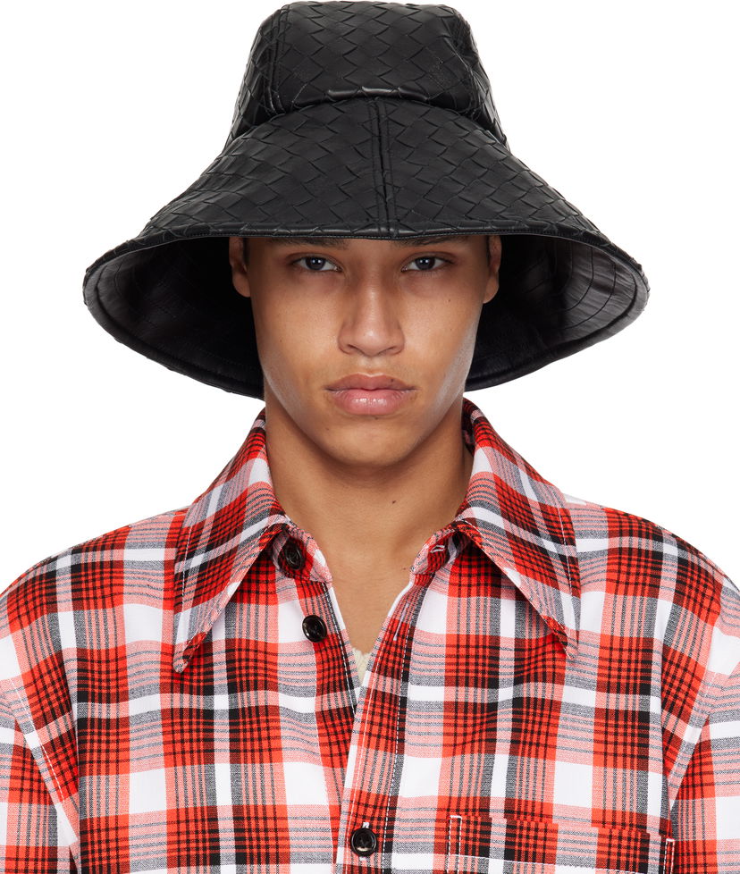 Hattu Bottega Veneta Bottega Veneta Intrecciato Leather Bucket Hat Musta | 821608V2JG01000