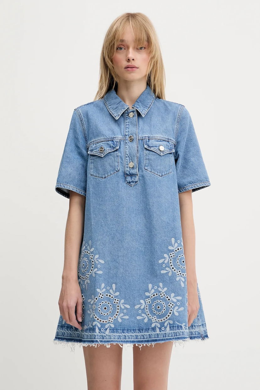 Mekko GANNI GANNI Broderie Anglaise Denim Mini Dress Sininen | J1694