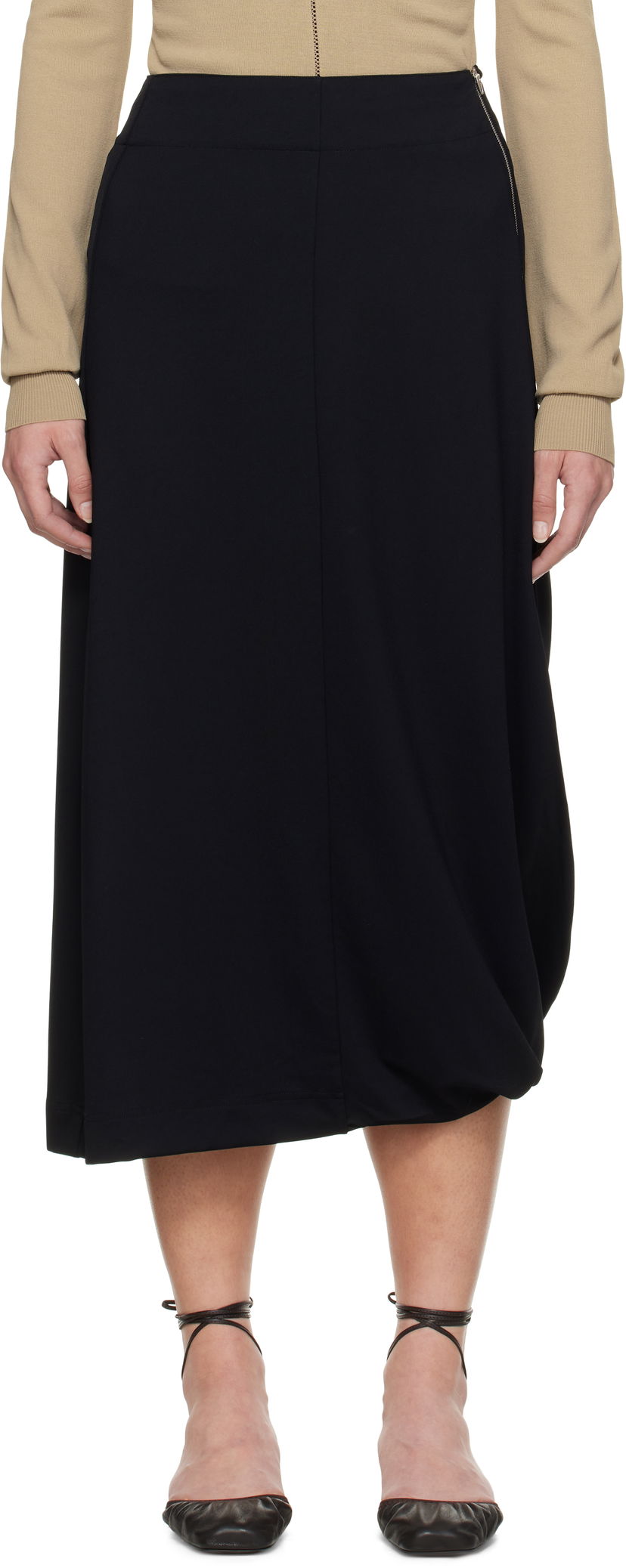 Hame LEMAIRE Lemaire Twisted Hem Midi Skirt Musta | SK1047 LJ1034