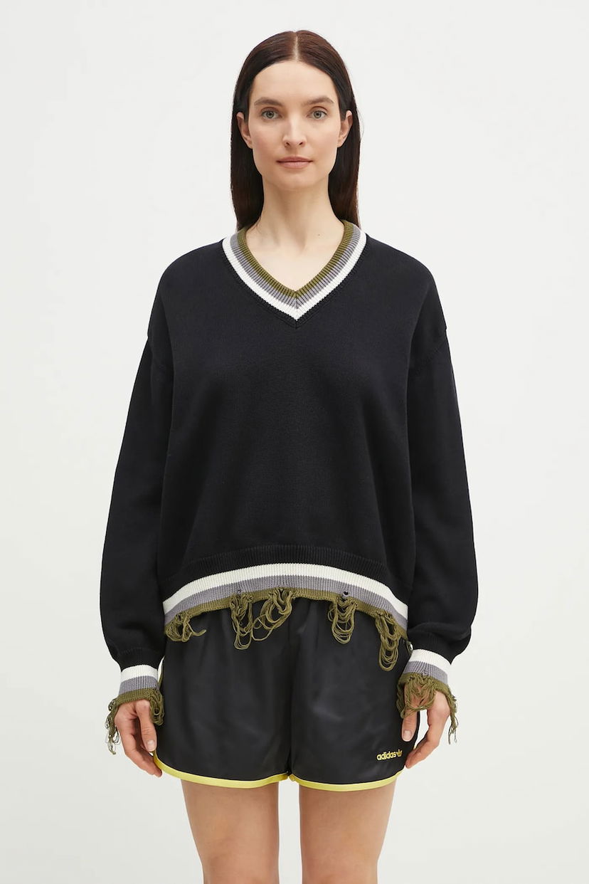 Villapaita Ottolinger Ottolinger Oversized Distressed V-Neck Sweater Musta | 107.101407.02