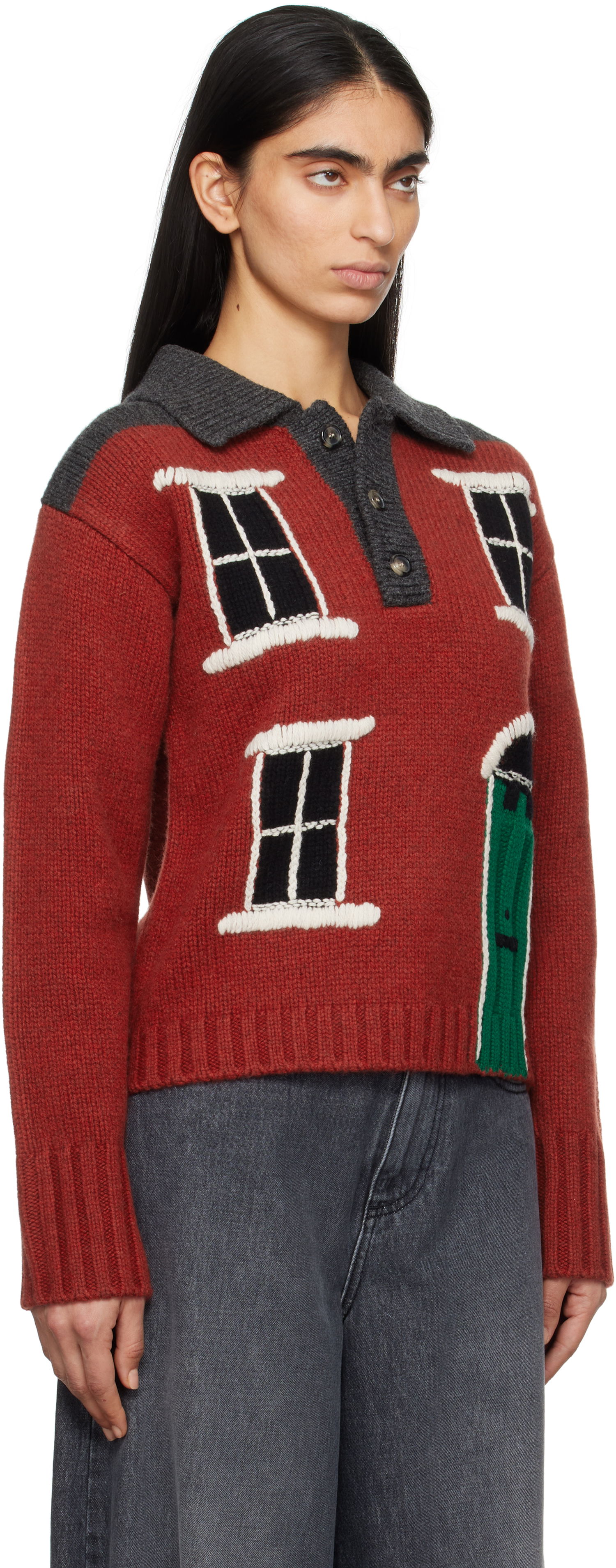 Villapaita JW Anderson JW Anderson House Intarsia Polo Sweater Punainen | KW1405-YN0413, 1