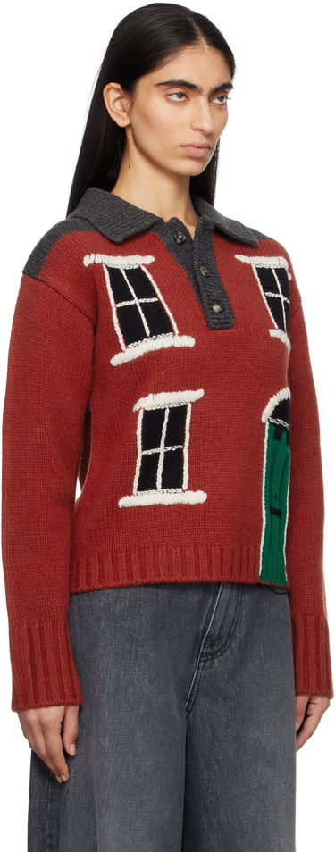 Villapaita JW Anderson JW Anderson House Intarsia Polo Sweater Punainen | KW1405-YN0413, 1
