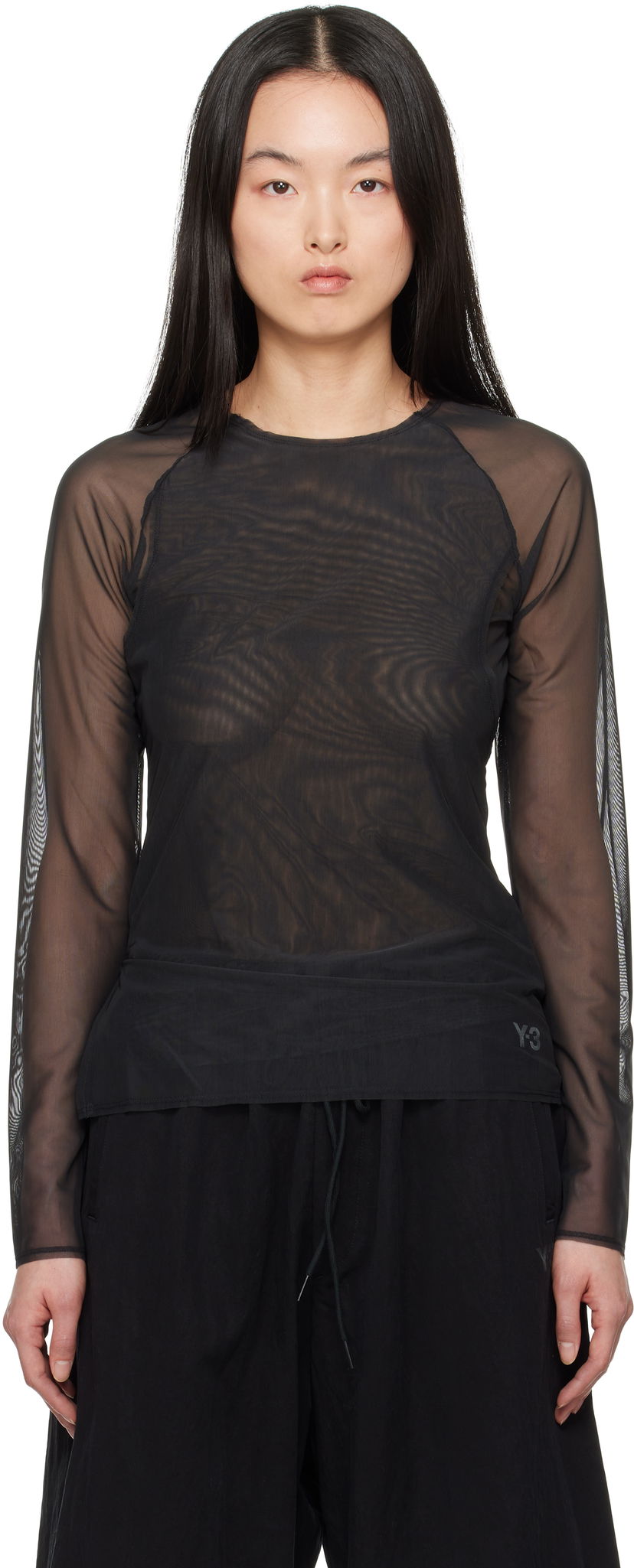 T-paita Y-3 Y-3 Mesh Fitted Long Sleeve T-Shirt Musta | JD1455