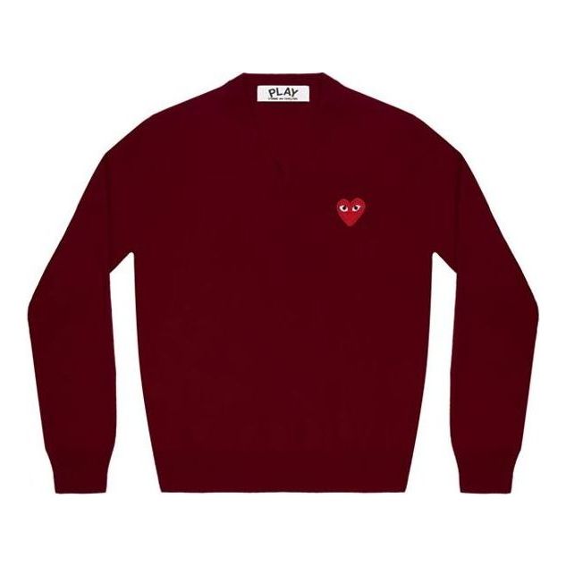 Villapaita Comme des Garçons COMME des GARCONS PLAY Women's Long Sleeve V-Neck T-Shirt with Red Heart Emblem Burgundia | AZ-N001-051-4