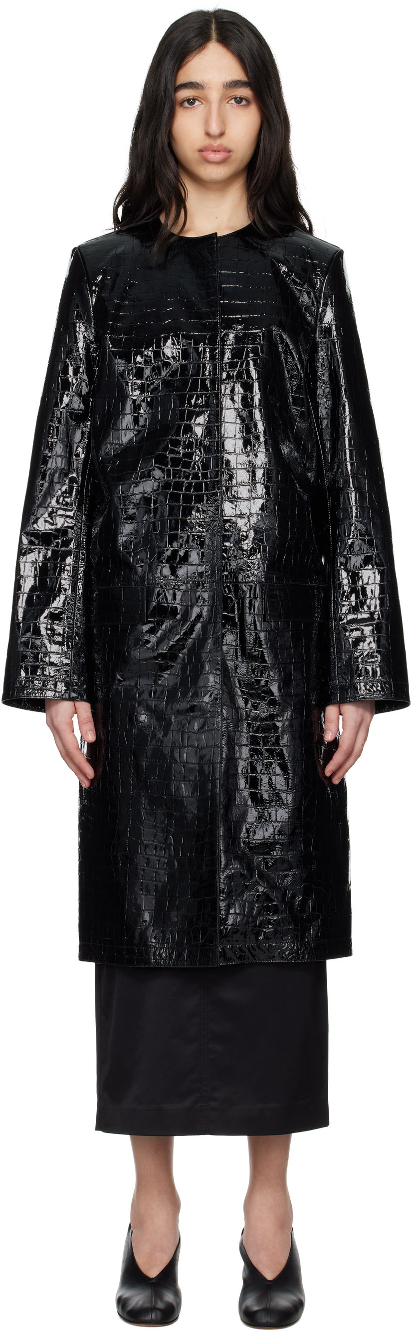Takit TOTEME TOTEME Croco-Embossed Leather Coat Musta | 252-WRO0219-LE0129