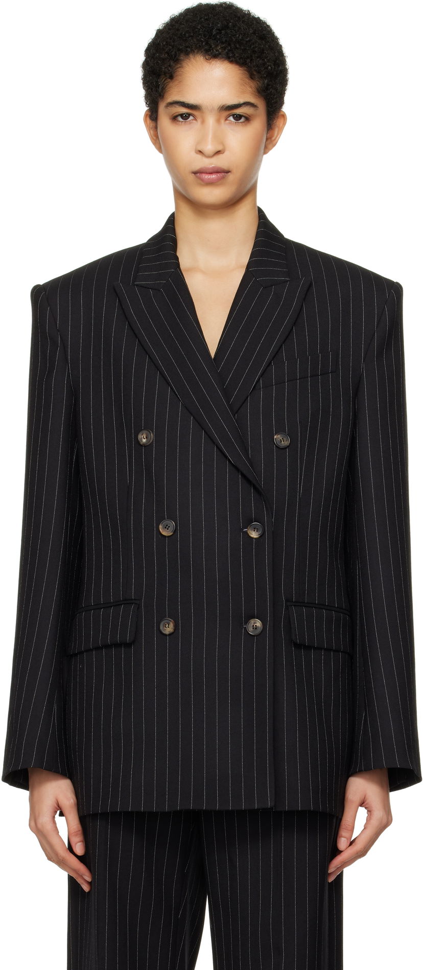 Takki WARDROBE.NYC Double Breasted Pinstripe Blazer Musta | W4007F24PS