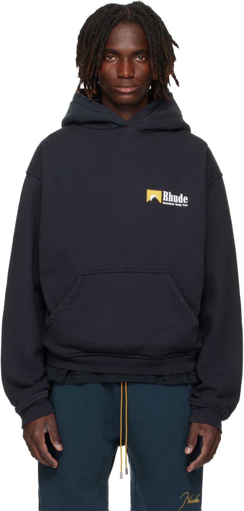 Huppari Rhude Rhude International Racing Logo Hoodie Musta | RHPF25HO07012