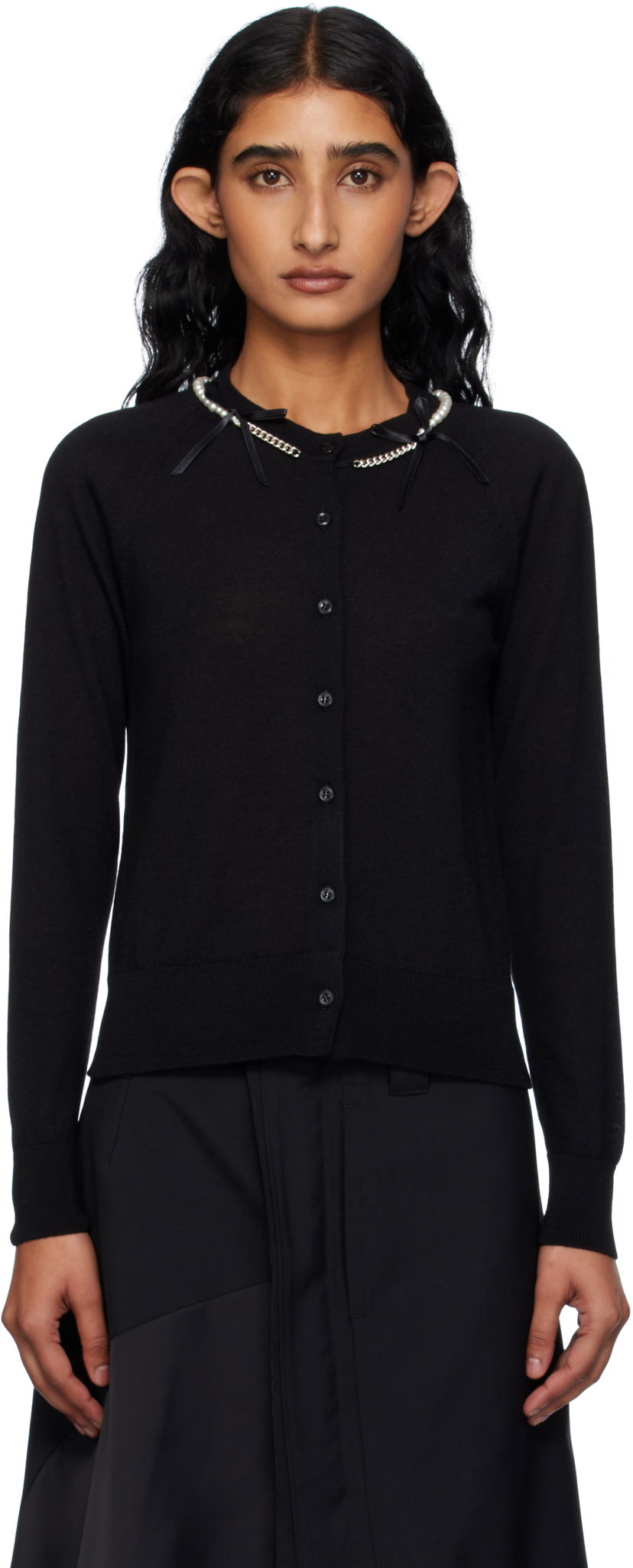 Villapaita Simone Rocha Simone Rocha Pearl & Chain Bow Cardigan Musta | KMK13B 0647