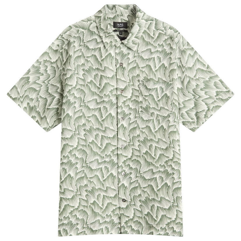 Paita A.P.C. A.P.C. Roy Wave Print Shirt, Size Small Vihreä | VIALX-H12608-KAF