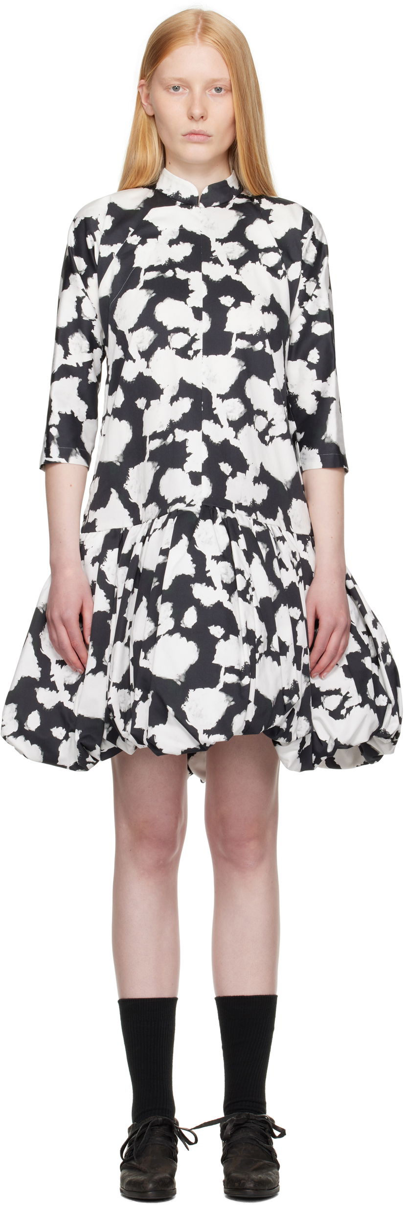 Mekko Comme des Garçons Comme des Garçons Cotton Satin Printed Dress Musta | RO-O013-051