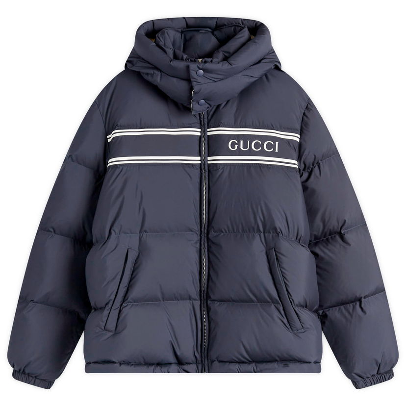 Puffer takki Gucci Logo Hooded Down Jacket Tummansininen | 794822-Z8BTA-4215