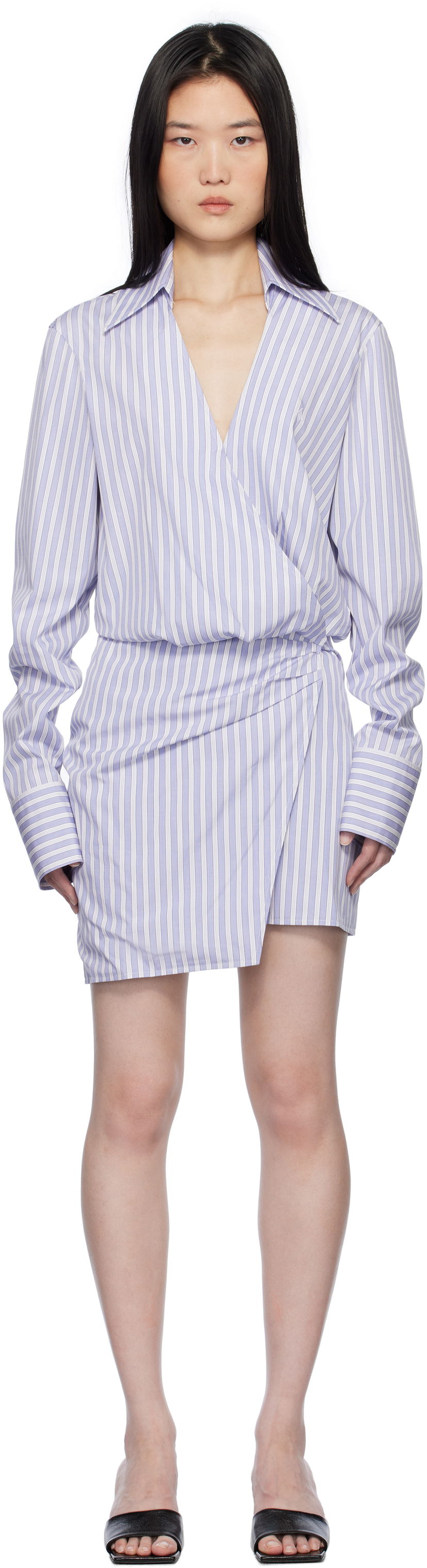 Mekko The Attico Attico Striped Wrap Shirt Mini Dress Violetti | 250WCA00394 CCC051AA