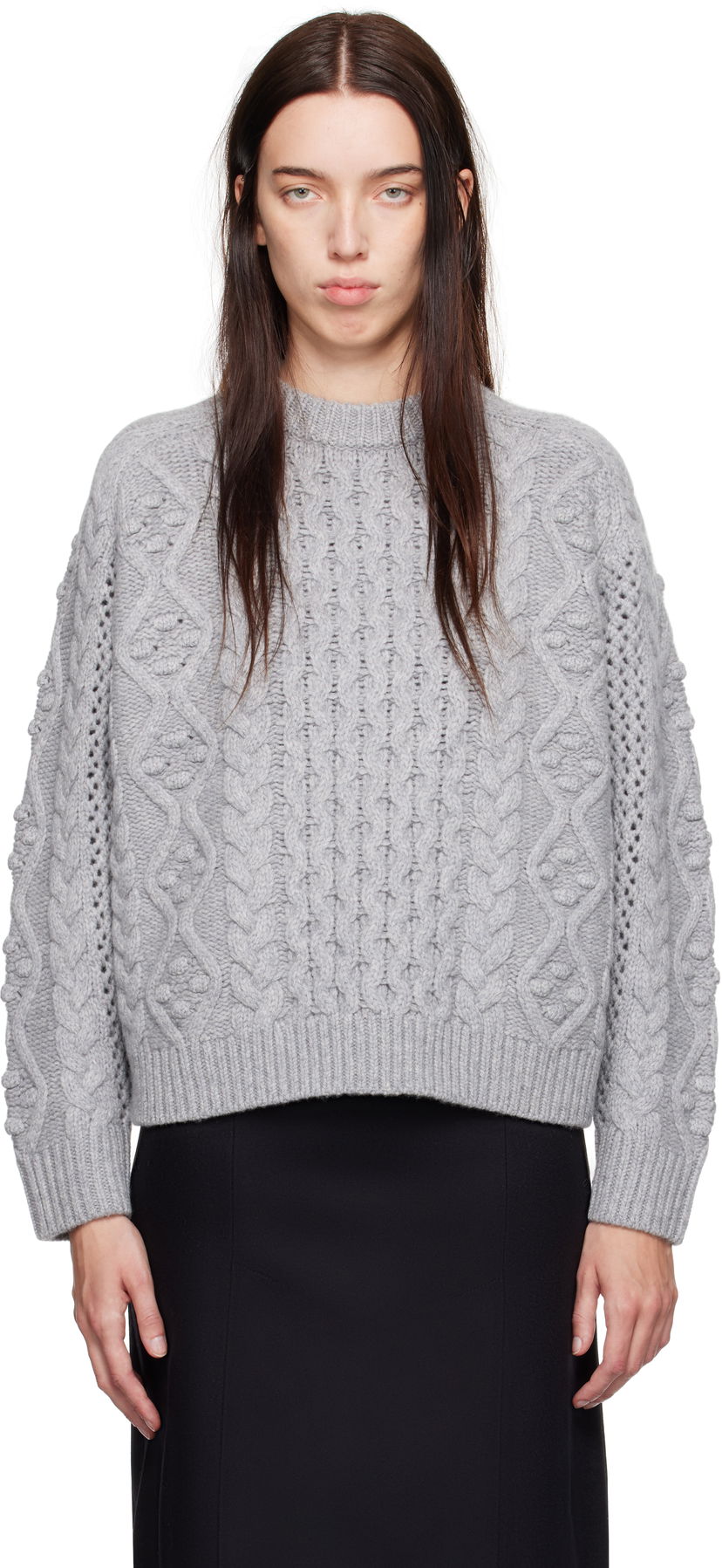 Villapaita Loulou de Saison Loulou de Saison Secas Cable Knit Sweater Harmaa | SECAS