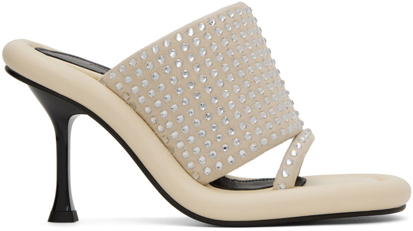 Asusteet JW Anderson JW Anderson Bumper-Tube Crystal-Embellished Heeled Mules Beige | ANW40011A