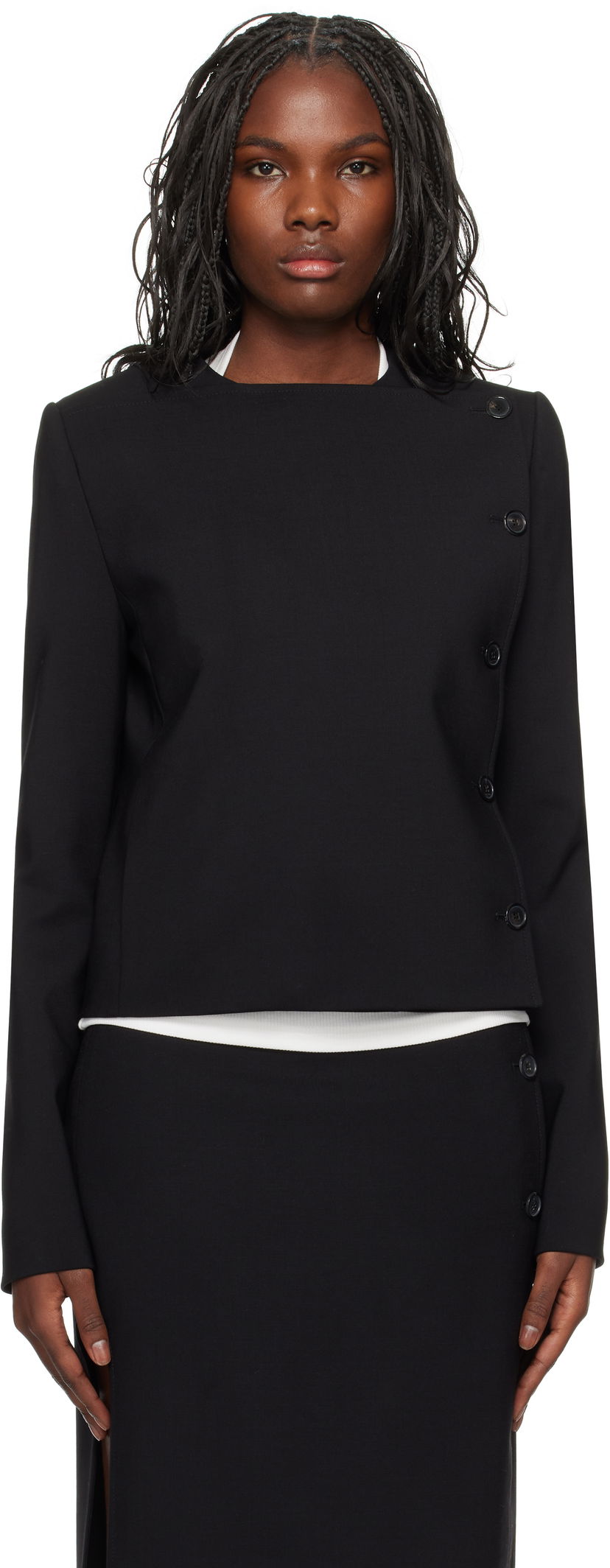 Takki Courrèges Buttoned Tailored Jacket Musta | 424CVE102WO0113