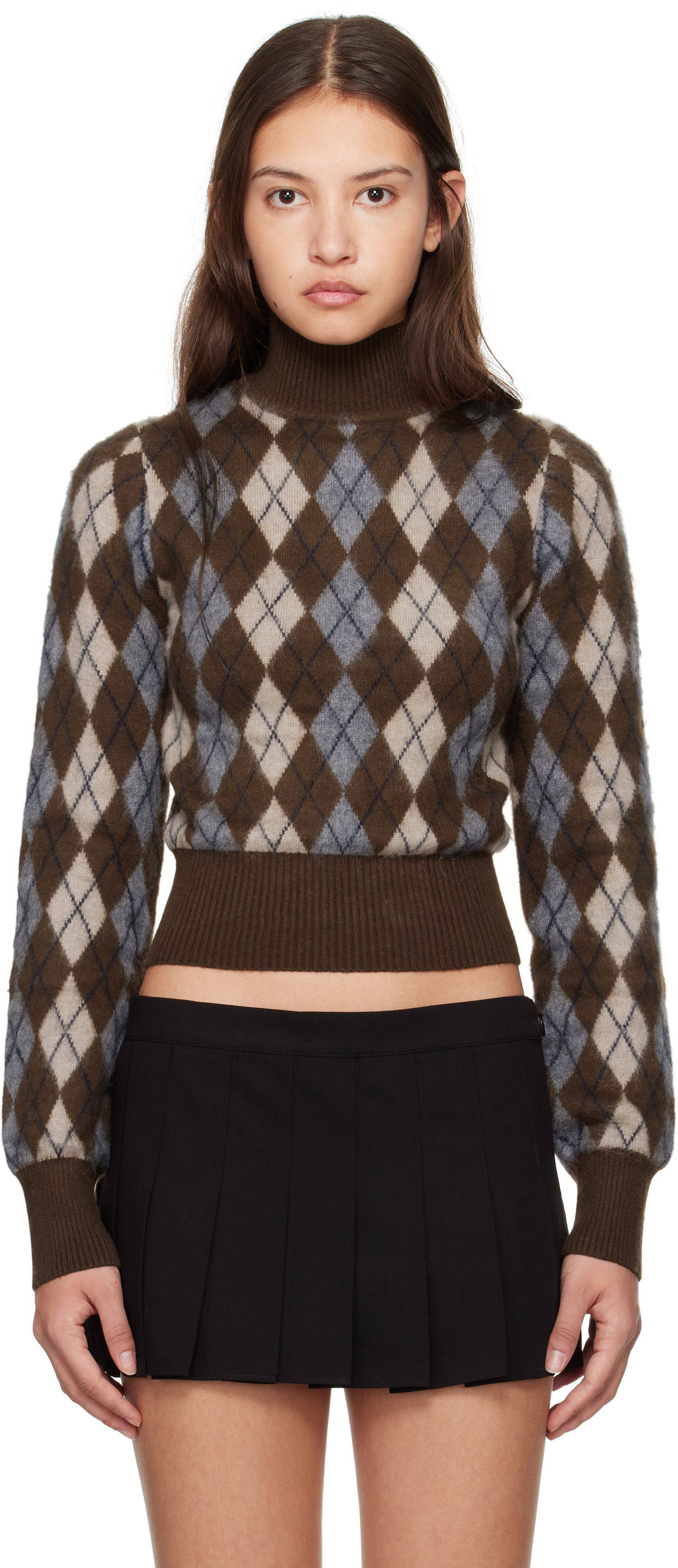 Villapaita GUIZIO Guizio Delia Argyle Cropped Turtleneck Sweater Ruskea | H24603S047, 0