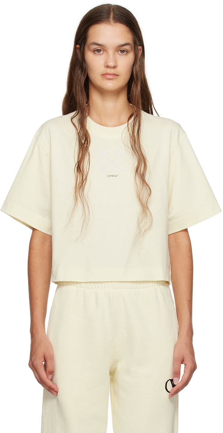 T-paita Off-White Small Arrow Pearls T-Shirt Beige | OWAA090F23JER0026110
