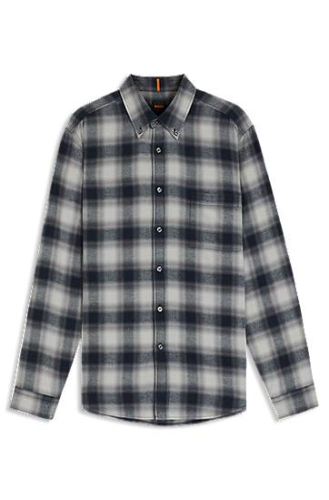 Paita BOSS Regular-fit Plaid Cotton Flannel Button-Down Shirt Harmaa | 50549430, 0