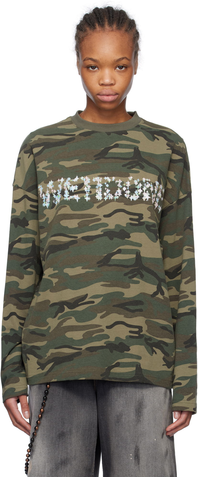 T-paita We11done We11done Sparkle Logo Camo Long Sleeve T-Shirt Vihreä | WD-TT0-25-742-U-MX