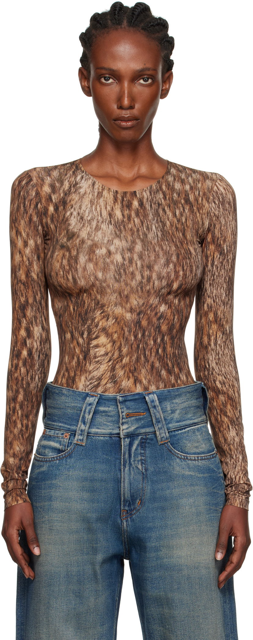 Body Maison Margiela MM6 Maison Margiela Printed Jersey Bodysuit Ruskea | S52NA0074 M20112