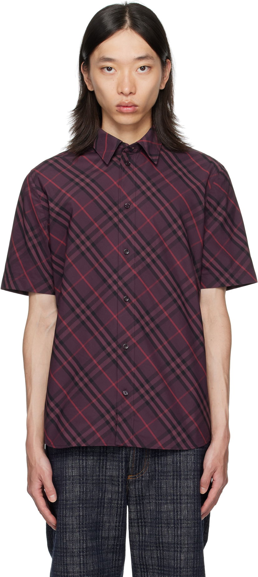 Paita Burberry Burberry Robert Check Short Sleeve Shirt Burgundia | 8115157