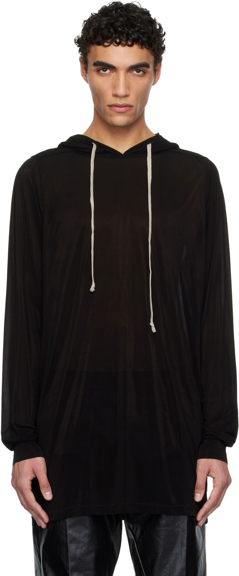 Huppari Rick Owens Rick Owens Hollywood Stretch Cupro Jersey Hoodie Musta | RU01E5285 BZ