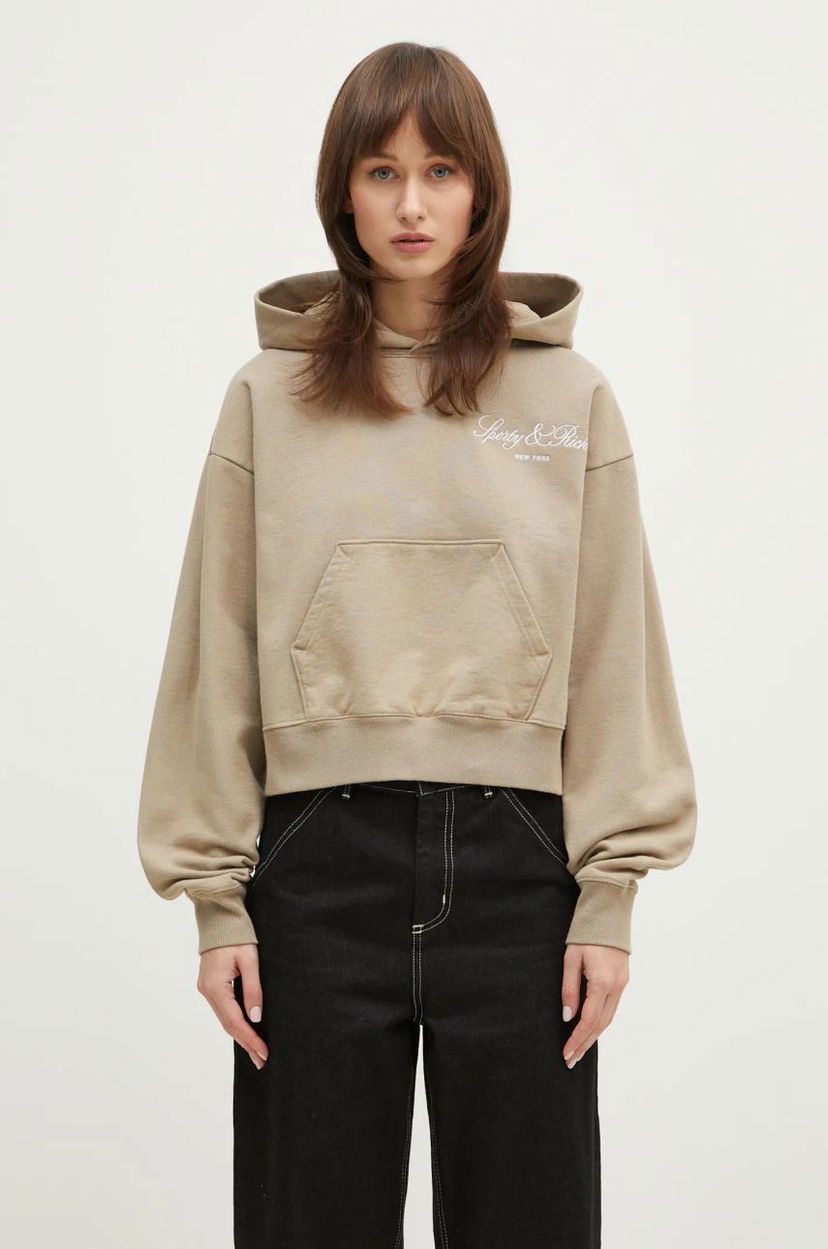 Huppari Sporty & Rich Sporty & Rich Vendome Script Embroidered Cropped Hoodie Beige | ST074516232GY15