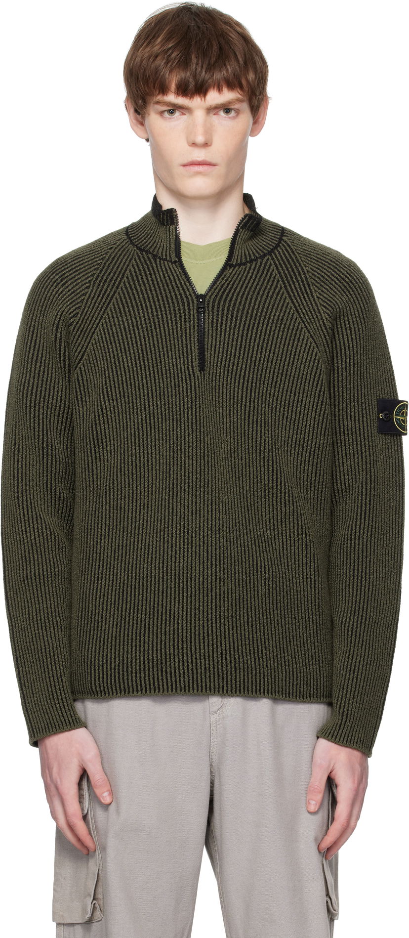 Villapaita Stone Island Stone Island Full Rib RWS Wool Quarter-Zip Sweatshirt Vihreä | K2S15 5100024 S00L7