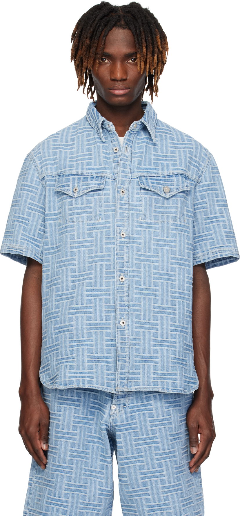 Paita KENZO Kenzo Paris 'KENZO Weave' Relaxed Denim Shirt Sininen | FF55DC1026J4