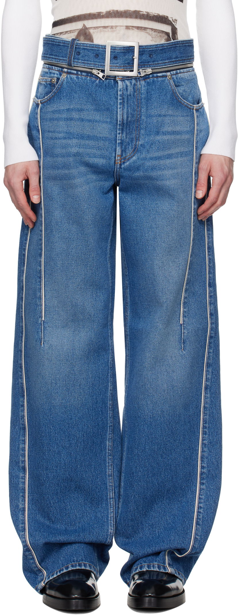 Jeans Jean Paul Gaultier Jean Paul Gaultier 'The Belted Denim' Wide-Leg Jeans Sininen | 25/33-F-JE164-D013-57