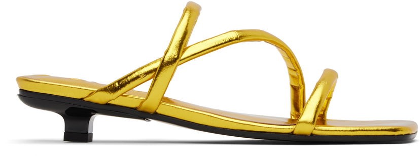Kengänhoito BY FAR BY FAR Morena Eel Embossed Metallic Leather Heeled Sandals Keltainen | MWFHO015CL035ME033PL