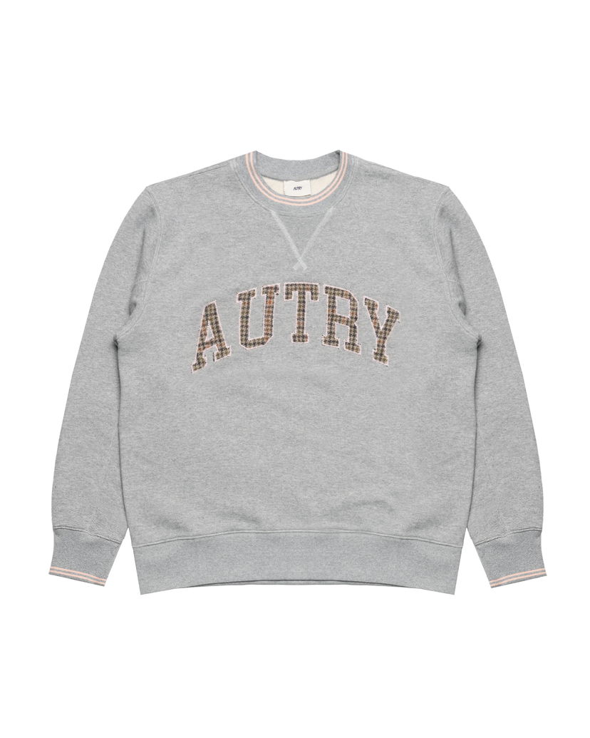 Huppari Autry Crew Neck Plaid Appliqué Sweatshirt with Striped Rib Trims Harmaa | SWPMU4HX
