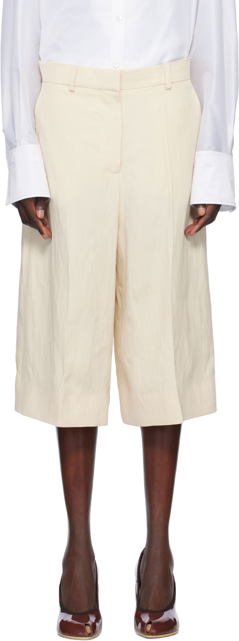 Shortsit Stella McCartney Stella McCartney Linen Culotte Shorts Beige | 640251STA49