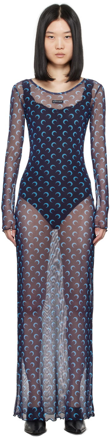 Mekko Marine Serre Moon Print Maxi Dress Sininen | WDR300A