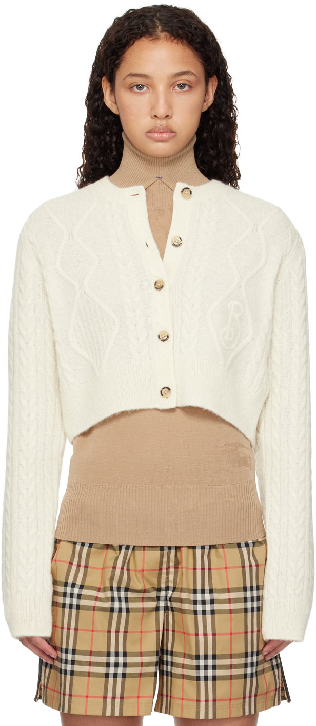 Villapaita Burberry Burberry Cropped Aran Wool Blend Cardigan Valkoinen | 8097967